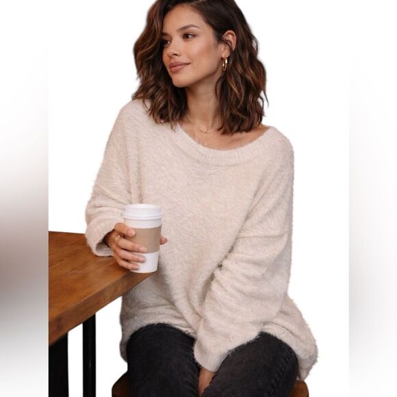 Free People Sweaters - Free People Harrison Bunny Crew Neck Sweater Oversized Cream Womens Medium